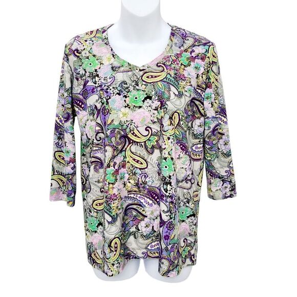Vintage Tops - 2/$20 Y2K Purple Floral Pattern Top Blouse Size: M